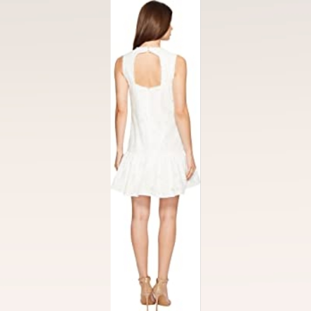 𝅺MAGGY London Womens  White Circle Cut Out Back Drop Waist Dress